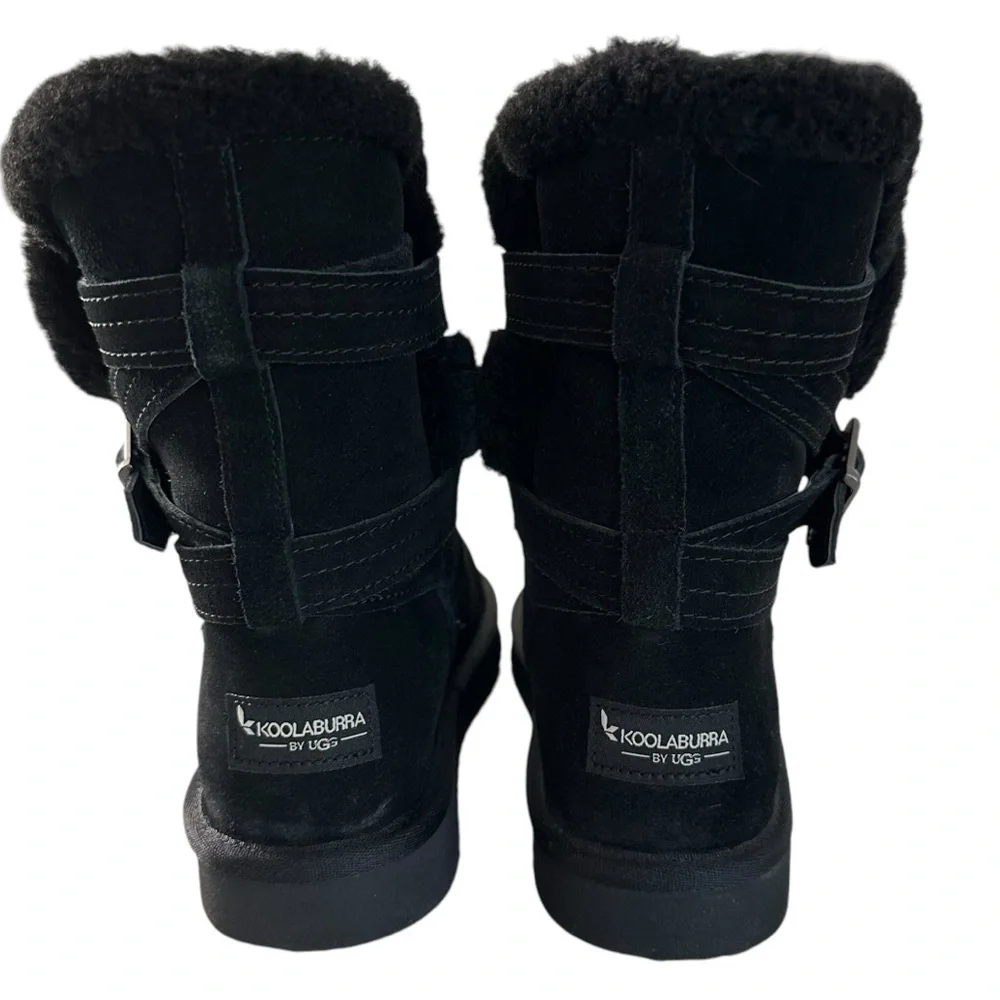 Koolaburra Darlene Short Black Suede Boots Faux Fur Lined Size 7